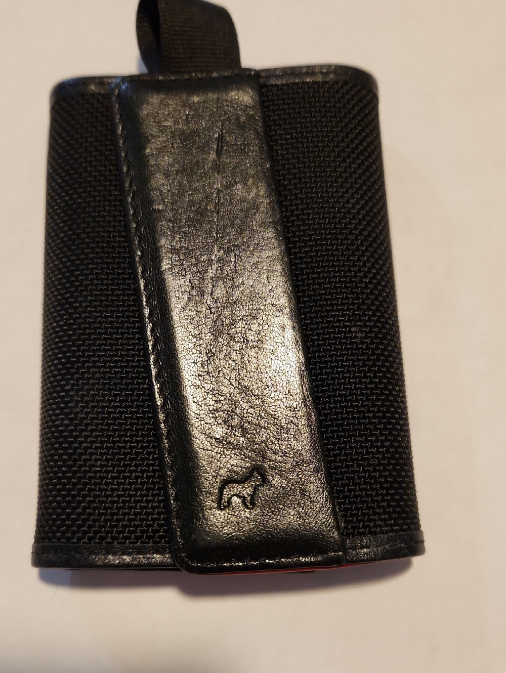 Frenchi Black Fabric and Leather Key & Card Holder with Embossed Dog